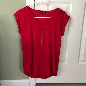 Express silky v-neck zipper shirt